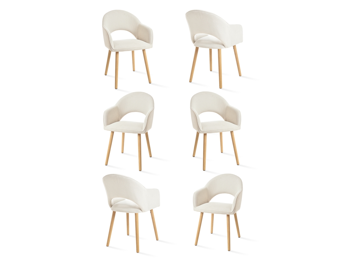 Sillas De Comedor Goeurvant 1316(pack De 6, Blanco Roto, Pana)