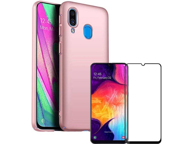 Kit Carcasa y Protector de Cristal 5D Samsung Galaxy A40 SlimShield Rosa