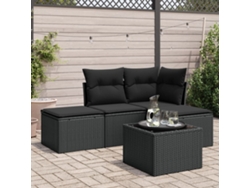 Conjunto de sofá de jardín de 5 piezas con cojines de mimbre sintético negro, Dkd Home Decor