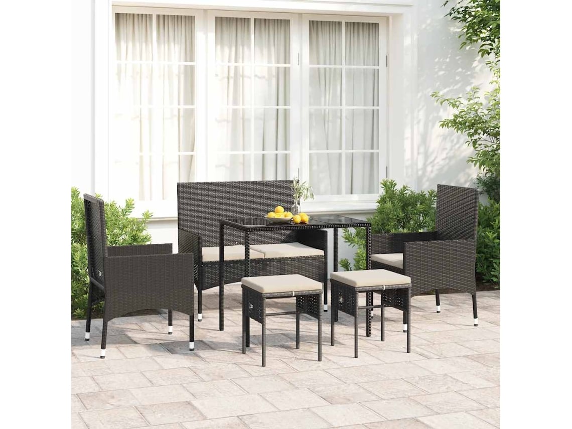 Conjunto de jardín DKD Home Decor de 6 piezas con cojines de mimbre negros