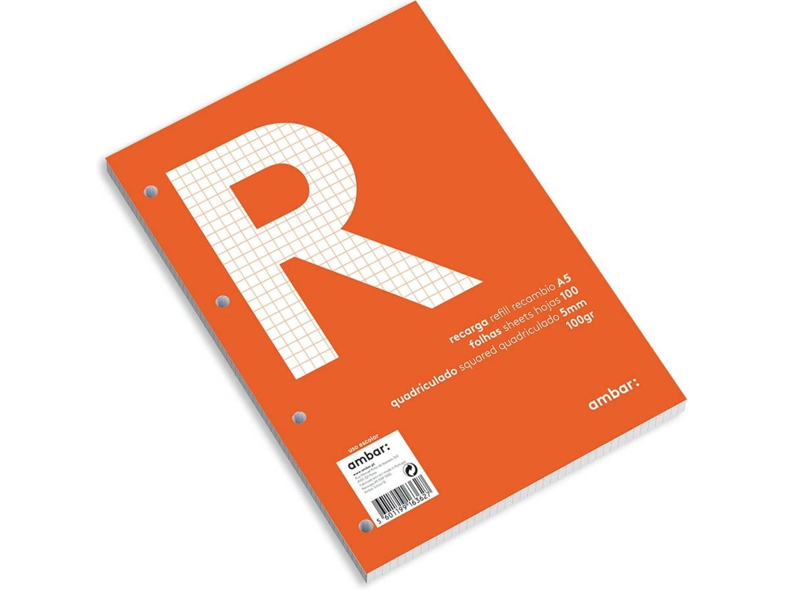 Recarga de Cuaderno AMBAR School (A5 - Cuadriculado - 100 Hojas)