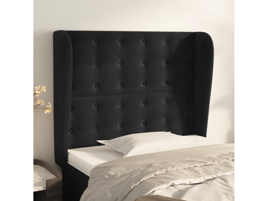 Cabecero Con Orejas De Terciopelo Negro 83x23x118/128 Cm