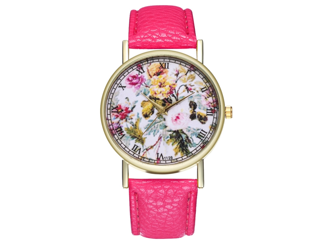 Reloj De Pulsera De Cuarzo Para Mujer Con Correa De Piel Sintética Rosa Y Roja, Estilo Sencillo.