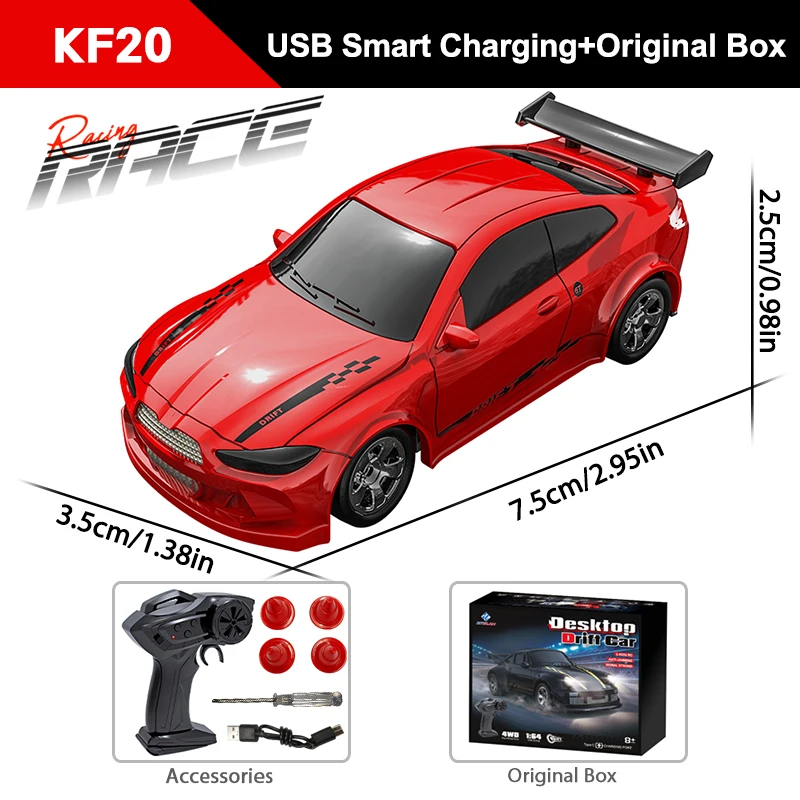 (kf20 Rojo)1/64 De Alta Velocidad Drift Rc Coche, 2.4g Quad Drive Rc, Regalo De Juguete