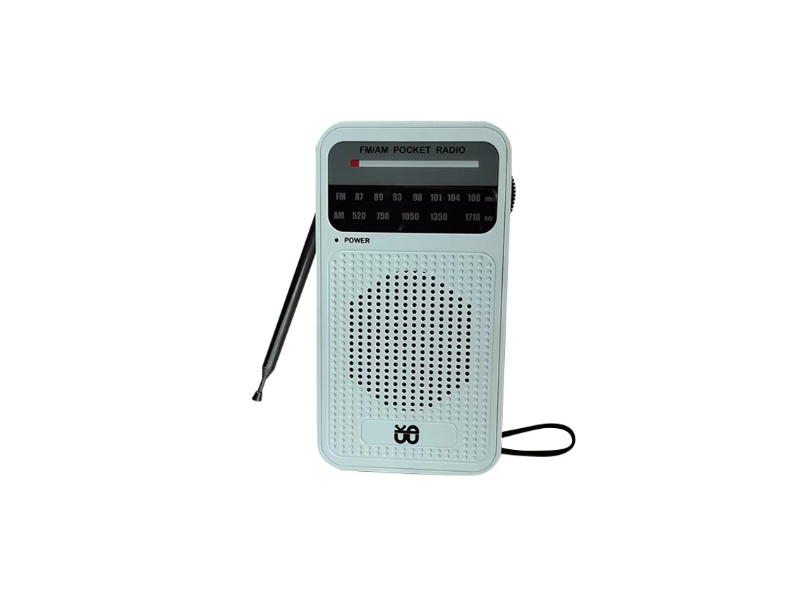 Radio portátil AM FM con altavoz, conector para auriculares, 2 pilas AA, color blanco