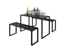Conjunto Jardín 4 Pers 1 Mesa 2 Bancos Metal Negro