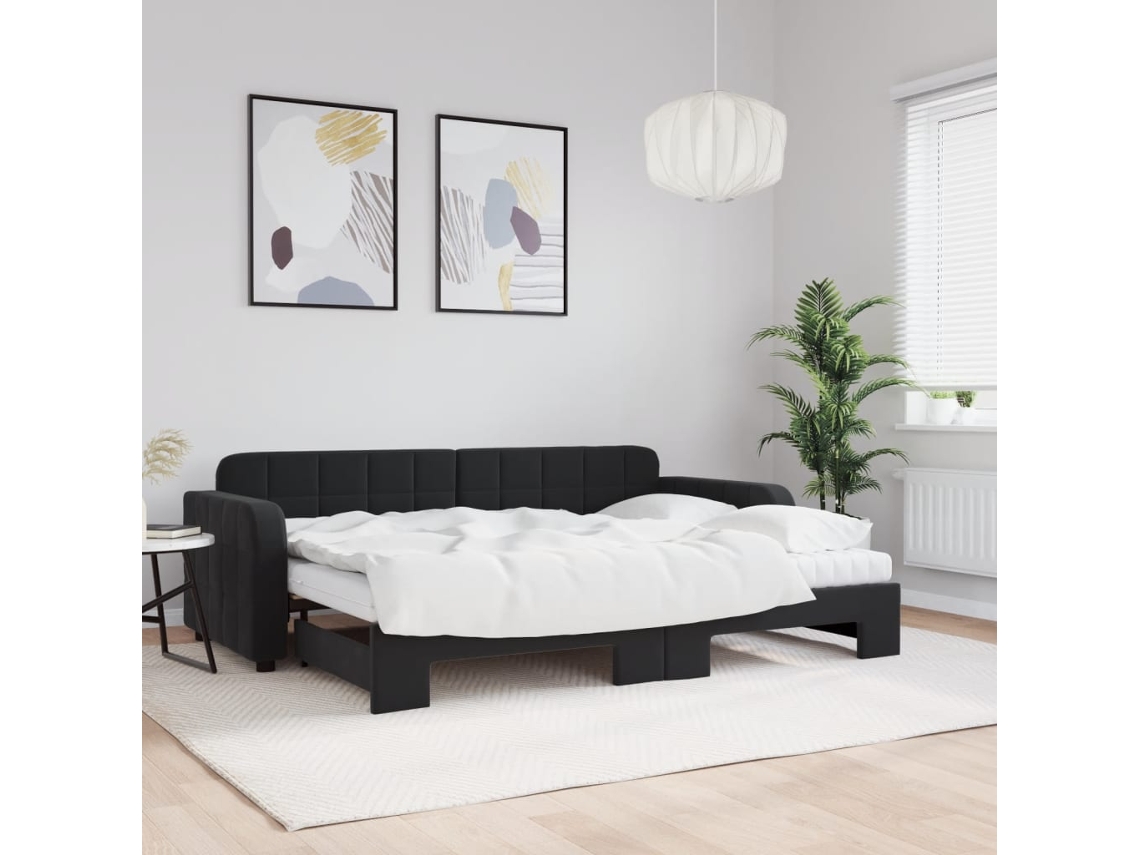 Sofá Cama Nido Con Colchón Terciopelo Negro 80x200 Cm