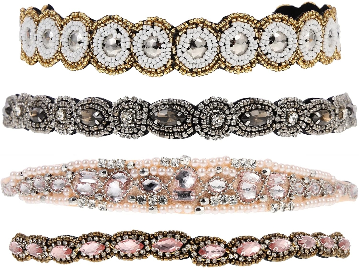 Conjunto De 4 Tiaras Femininas Com Miçangas De Vidro E Strass.