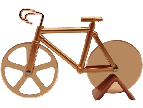 Cortadora de pizza para bicicleta de acero inoxidable con cepillo y soporte para barbacoa, ruedas de corte dobles antiadherentes estilo 2