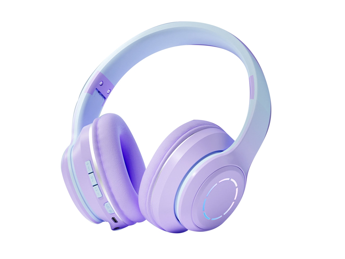 Fone De Ouvido Gamer Sem Fio Bt5.2 Com Almofadas Macias Luzes Coloridas Para Desktop Laptop Roxo