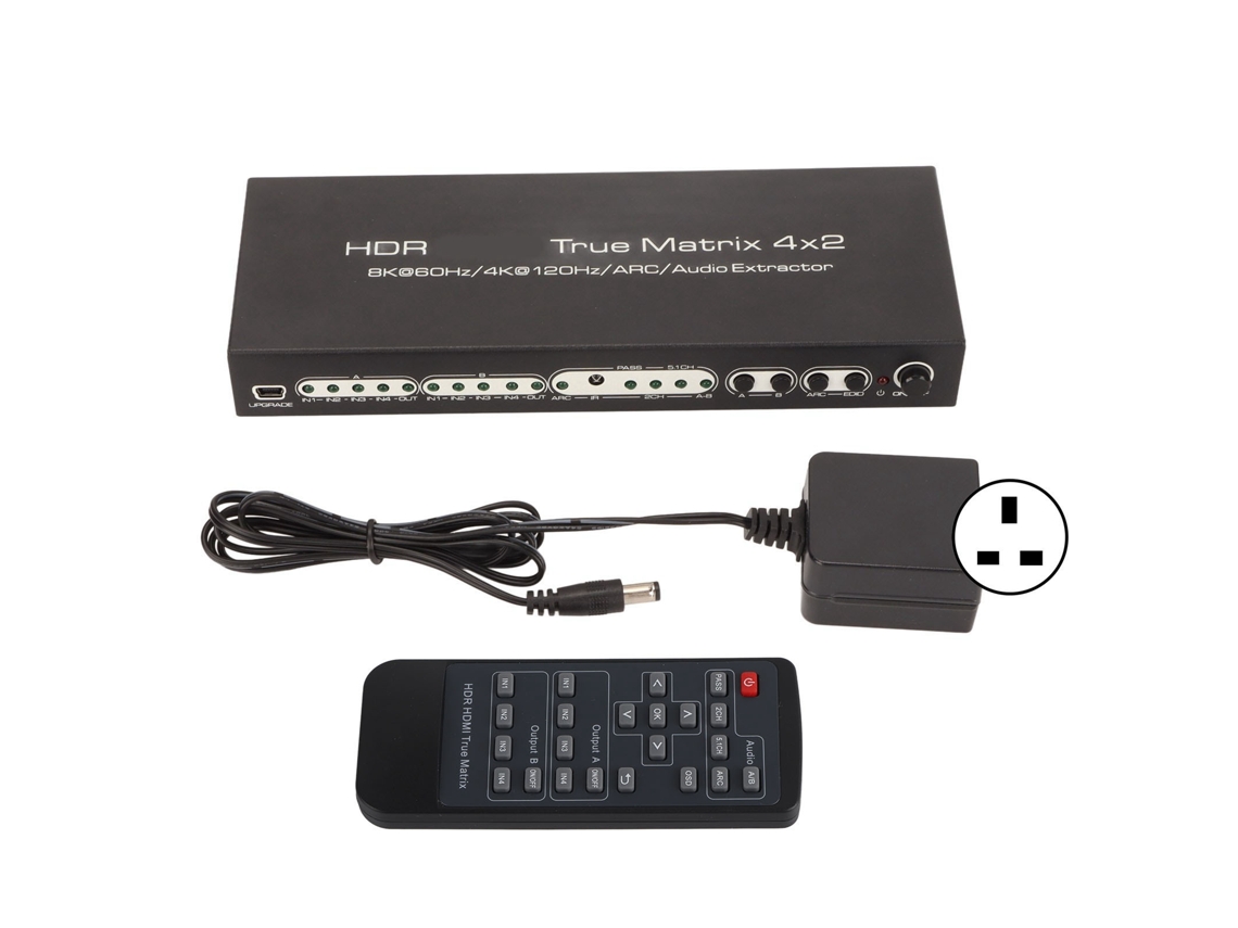 Extensor De Conmutador De Matriz Hdmi 8k60hz 40gbps Hdr Arc Con Control Remoto Ir Y Enchufe Uk