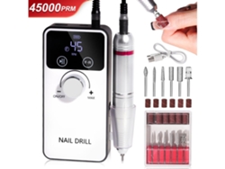 Taladro eléctrico de uñas de 45000 rpm, juego de manicura inalámbrico 6 en 1, máquina pulidora de uñas recargable con pantalla LCD de 2000 mAh, color blanco Lalamoli
