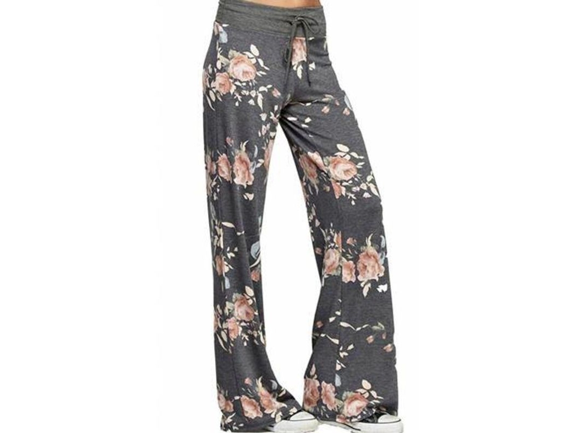 2026-pantalones De Tela Estirable Con Estampado Floral Para Mujer, Anchos Y Cómodos Para Descanso Xxl Gris Oscuro