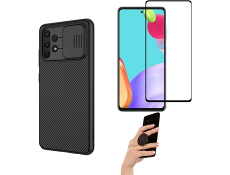 Kit Protector Full Cover Samsung A72 5G PHONESHIELD Camshield y Popsocket Multifunción Negro