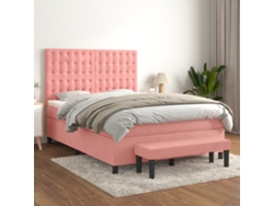 Cama Box Spring Con Colchón Terciopelo Rosa 140x190 Cm