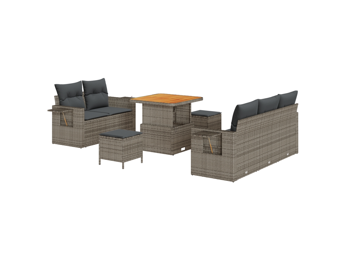 Conjunto 8 De Sofás De Jardín Con Cojines Vidaxl Gris Ratán Polipropileno Acacia
