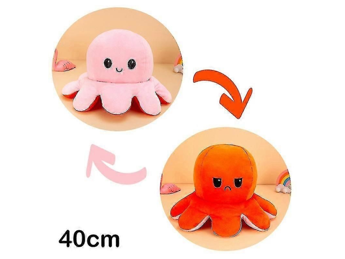 Peluche Reversible De Pulpo De 30/40 Cm Con Doble Estampado, Estilo Dibujos Animados, De Peluche.