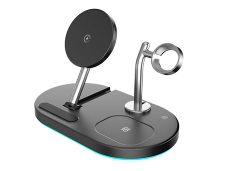 Cargador inalámbrico magnético 4 en 1 de 15 W, base de carga rápida para teléfono celular, soporte de escritorio (negro) CHRONUS