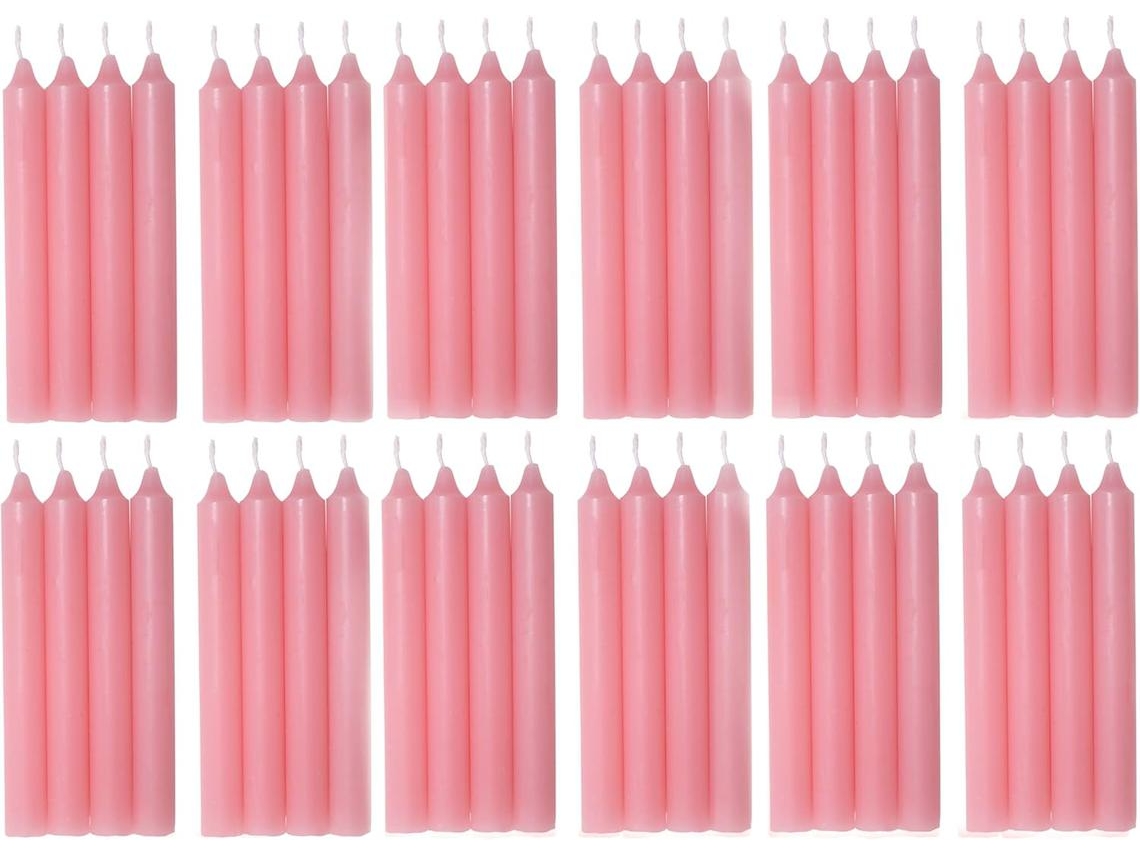 COM-FORT HOUSE- Vela de mesa Rosa - Pack velas de 48 Unidades - Velas Decorativas Sin Perfume - Velas para tu Hogar