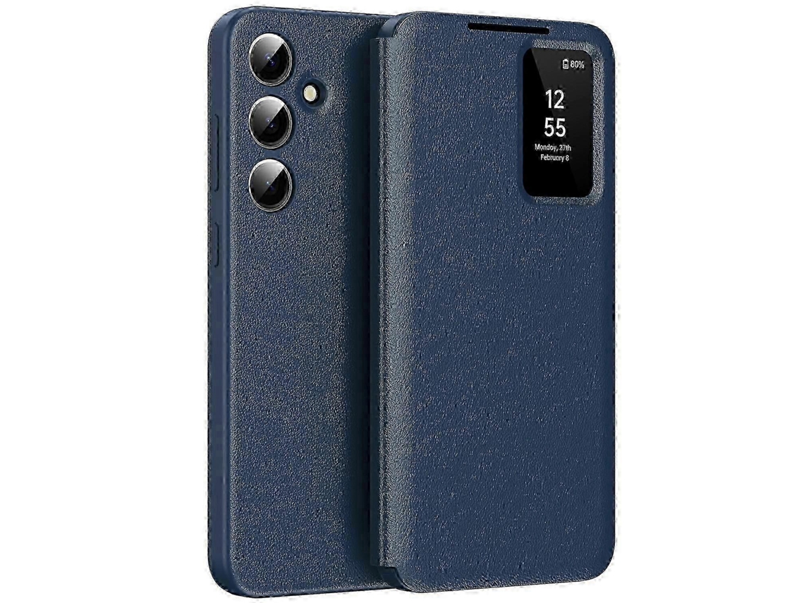 For Samsung Galaxy A56 5g Case With Card Holder Smart View Window Leather Phone Cover - Green 26s