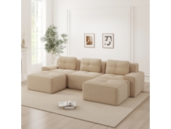 Sofá Modular U 3 Plazas - Cloud, Con Otomana, Tapizado En Corduroy, Sin Montaje - Beige