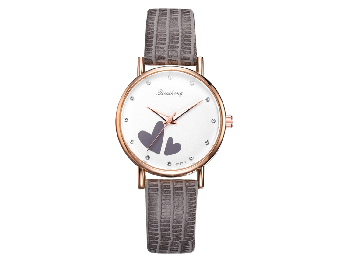 Reloj De Cuarzo Informal Para Mujer Con Esfera Redonda Y Elegante Diseño De Corazón (gris)