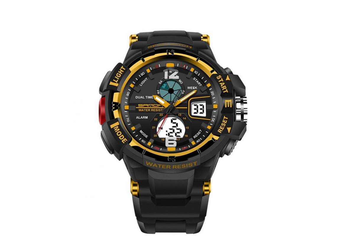 Reloj Electrónico Multifuncional Impermeable Con Doble Display Para Mujer Snada Oro Negro