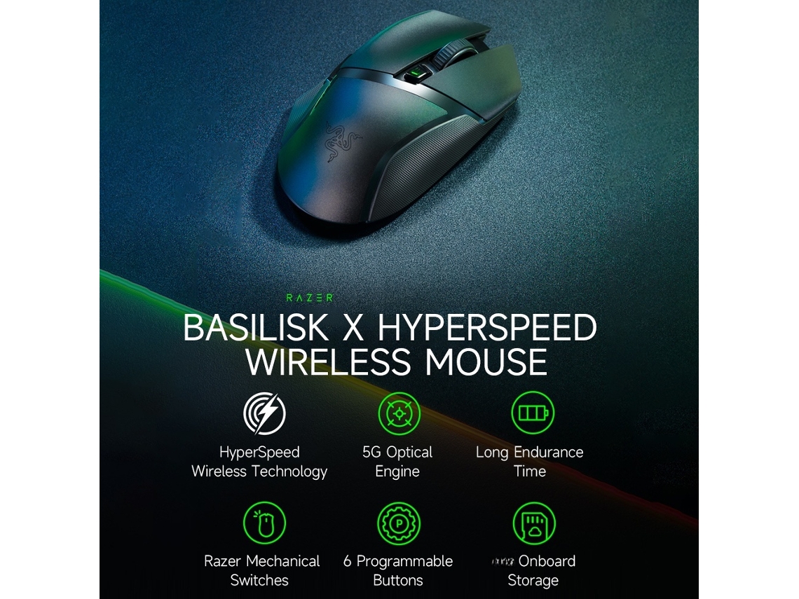 Ratón Inalámbrico Razer Basilisk X Hyperspeed Modo Dual Gaming 16000 Dpi 6 Botones Programables