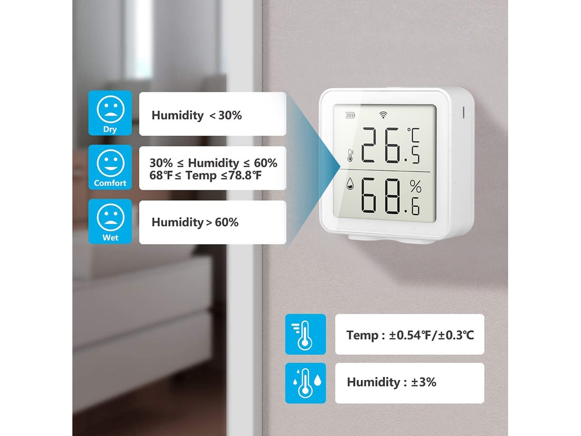 Sensor de temperatura sem fio inteligente BJ para Tuya WiFi Home, compatível com Alexa e automação residencial.