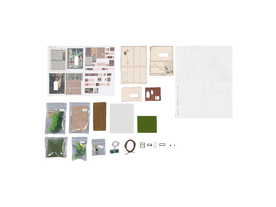 Kit de casa de madera para armar con luz LED para decoración de mesa en miniatura