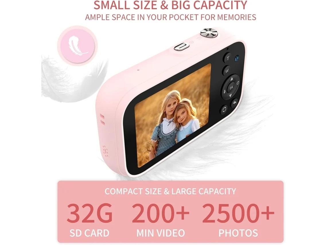 Cámara digital para niños 2, 5K UHD 1080P con tarjeta de memoria de 32 GB, zoom 16X, antivibración, ideal para niños y niñas, color rosa Yizhood