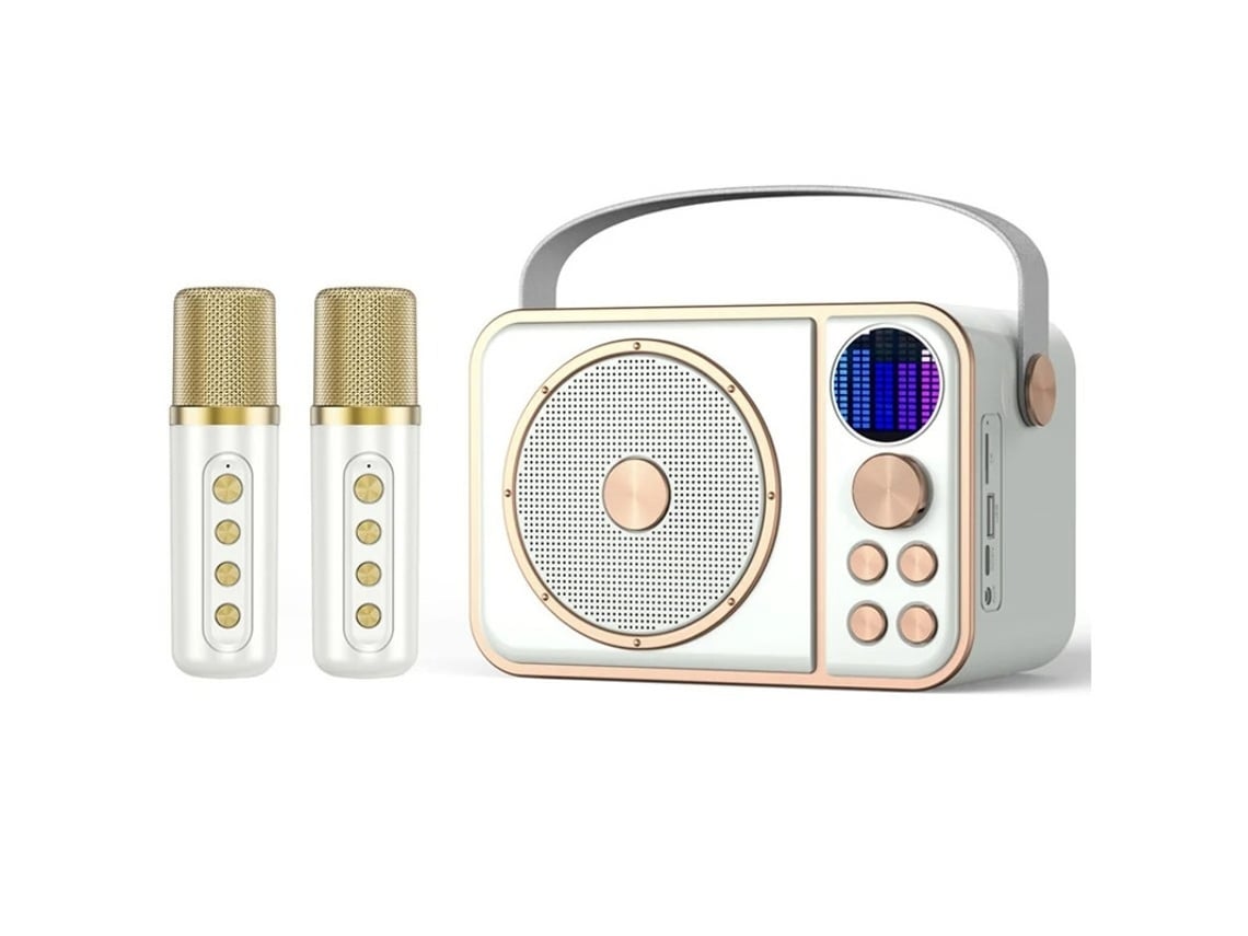 Mini máquina de karaoke sin Bluetooth con micrófono dual y altavoz para fiesta infantil blanca Yizhood