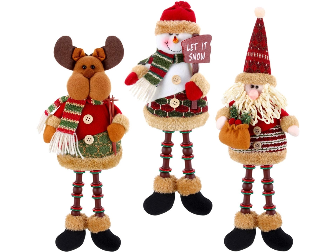 Conjunto de 3 Gnomos de Pelúcia de Natal Ornamento de Natal Feito À Mão com Pernas Longas para Decoração de Casa 32 X 13 Cm
