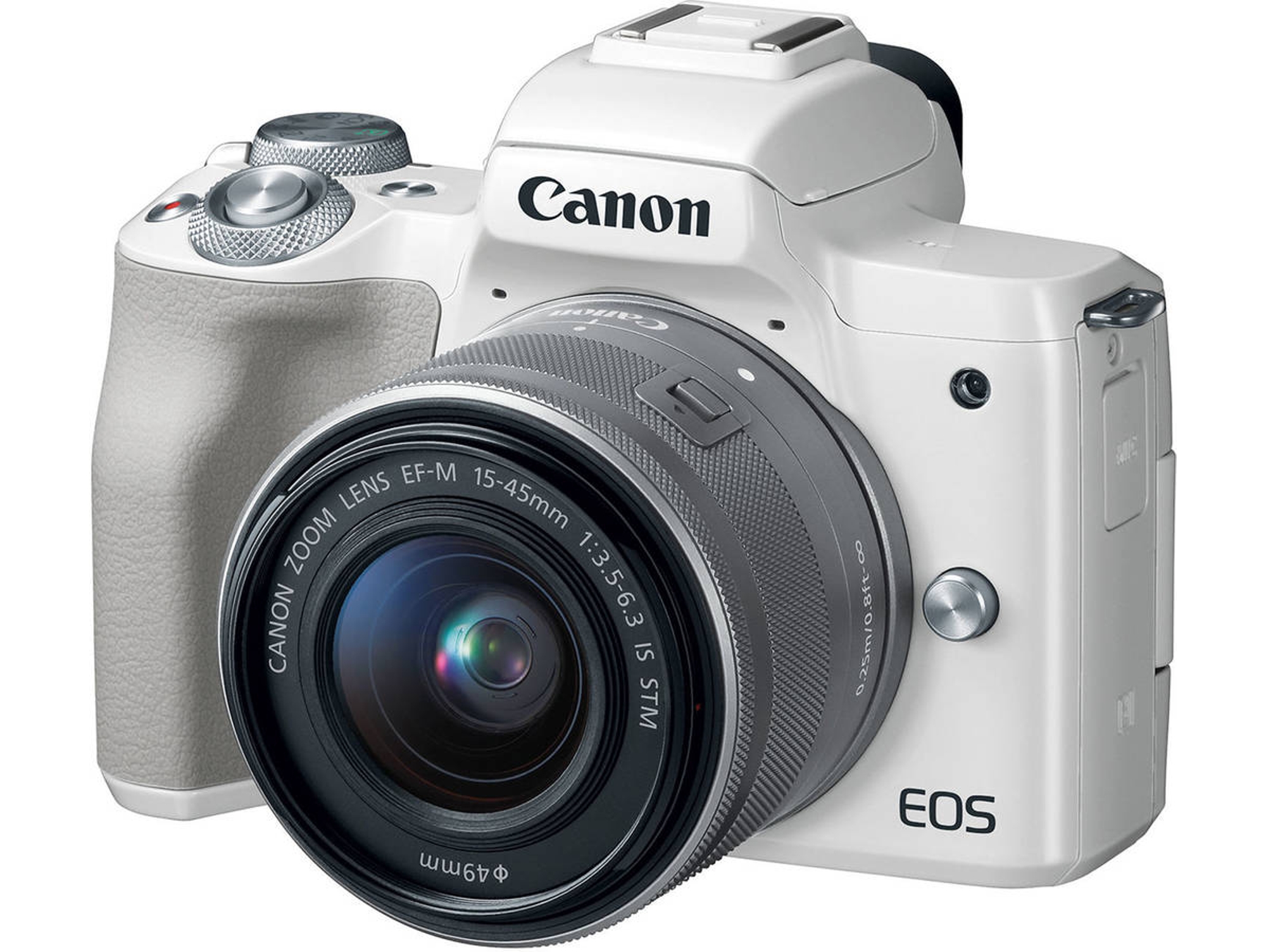 Kit Cámara Mirrorless CANON EOS M50 Blanco EF-M 15-45mm F3.5-6.3 IS STM Plata