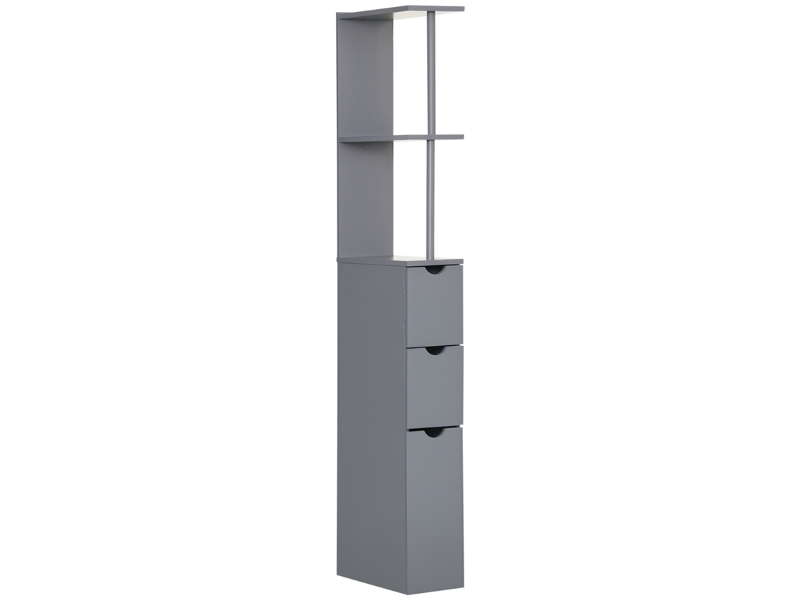 Mueble Columna De Baño Con Cajones Y Estantes Abiertos, 15 X 33 X 136,8 Cm, Gris.