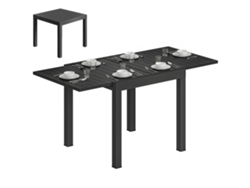 Mesa de comedor extensible de 80/160 cm, de aluminio con listones efecto madera, para 4-6 personas, color negro.