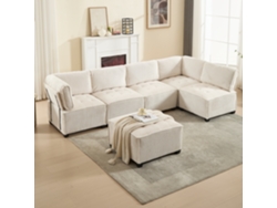 Sofá modular de 6 plazas de 308 cm, tapizado en pana, ergonómico, con compartimentos, convertible en sofá cama Mobrio.