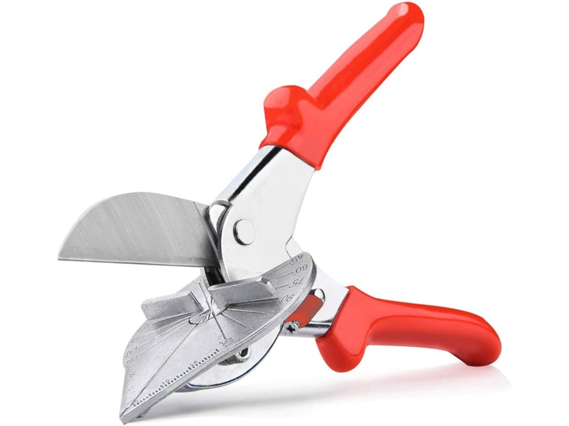 Tijeras de inglete multiángulo, mango ergonómico, hojas reemplazables de alta resistencia, rango de corte de 45 a 135 grados, perfectas para cortar madera.