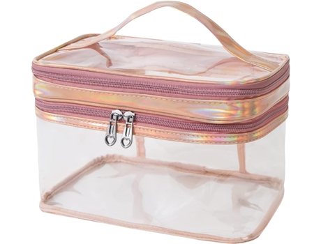 Bolsa De Maquillaje Transparente, Bolsa De Aseo De Viaje Para Mujer, Bolsa De Maquillaje De Viaje De Doble Capa Impermeable, Rosa ZMDECQNA
