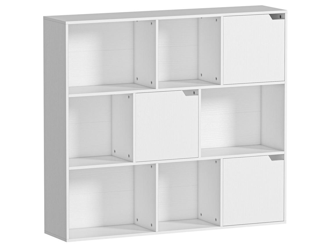 Librería blanca con 9 cajones, 3 puertas y 6 estantes