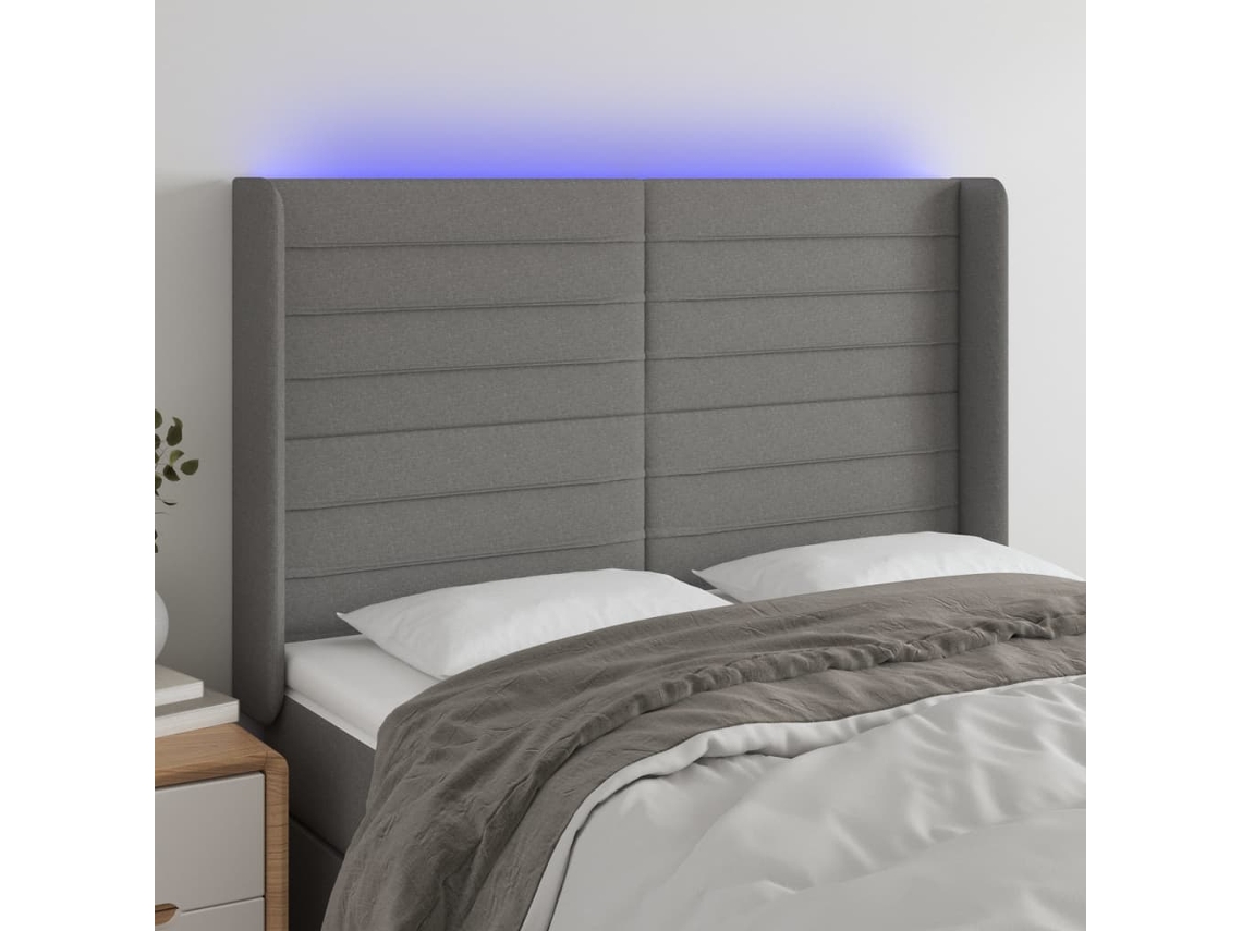 Cabecero Con Led De Tela Gris Oscuro 147x16x118/128 Cm