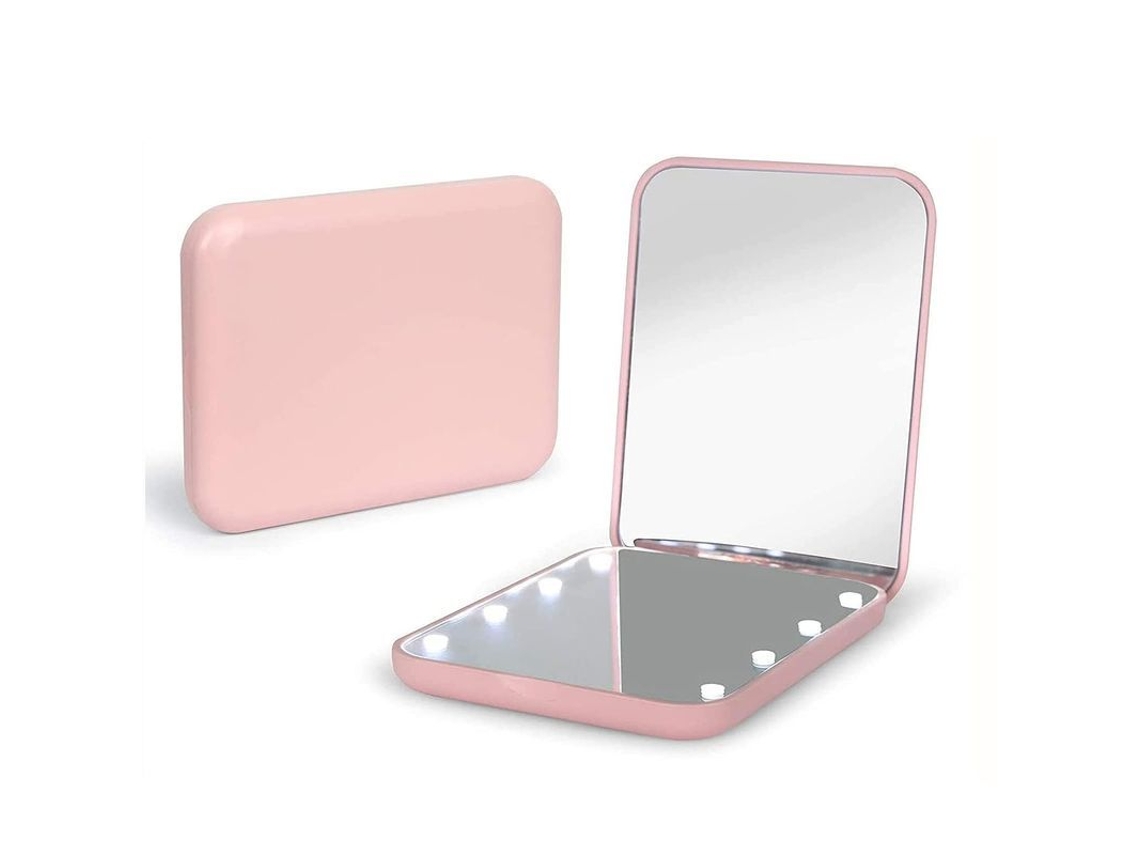 Espejo De Maquillaje Portátil Con Luz Led, Aumento 2x, Compacto, Plegable, Ideal Para Viajes Y Como Regalo.