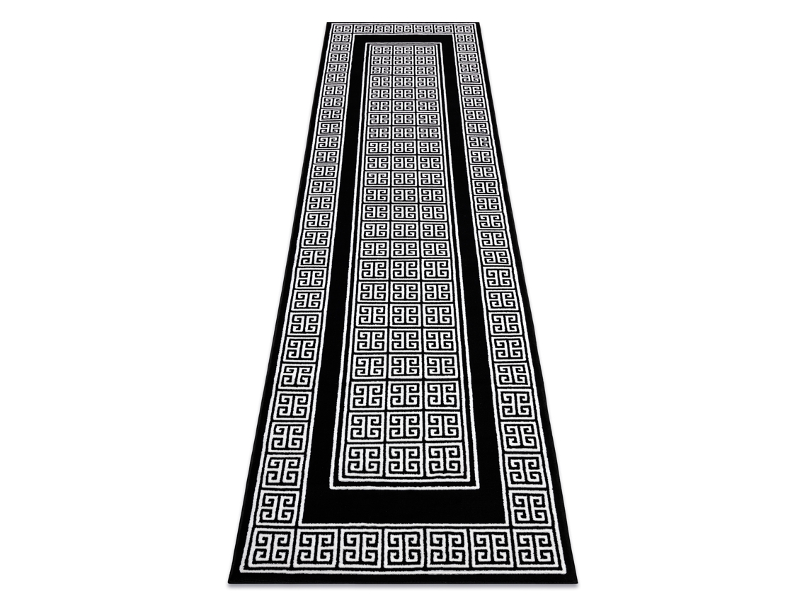 Alfombra, Alfombra de Pasillo Gloss Moderno 6776 85 Elegante, Marco, Griego Negro / Marfil (70 x 250 cm)
