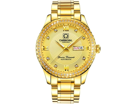 VEANXIN Relojes automáticos de oro para hombre Relojes semanales de oro y diamantes de acero inoxidable-Oro blanco