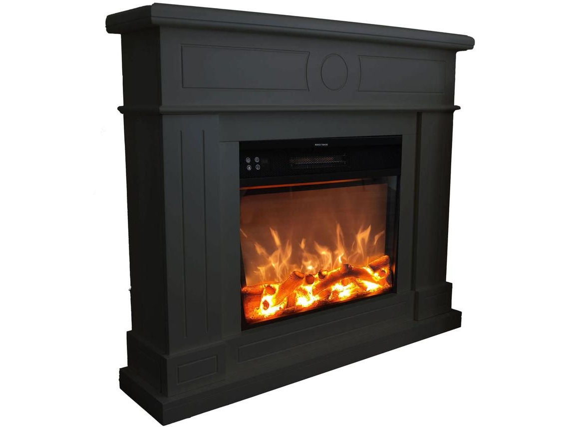 Fuego Roberta Gris Chimenea De Pared Con Marco De Control Remoto y Quemador Gris Oscuro