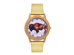 Reloj De Pulsera Unisex Zhoulianfa De Cuarzo Dorado Con Correa De Malla Con Estampado Animal.