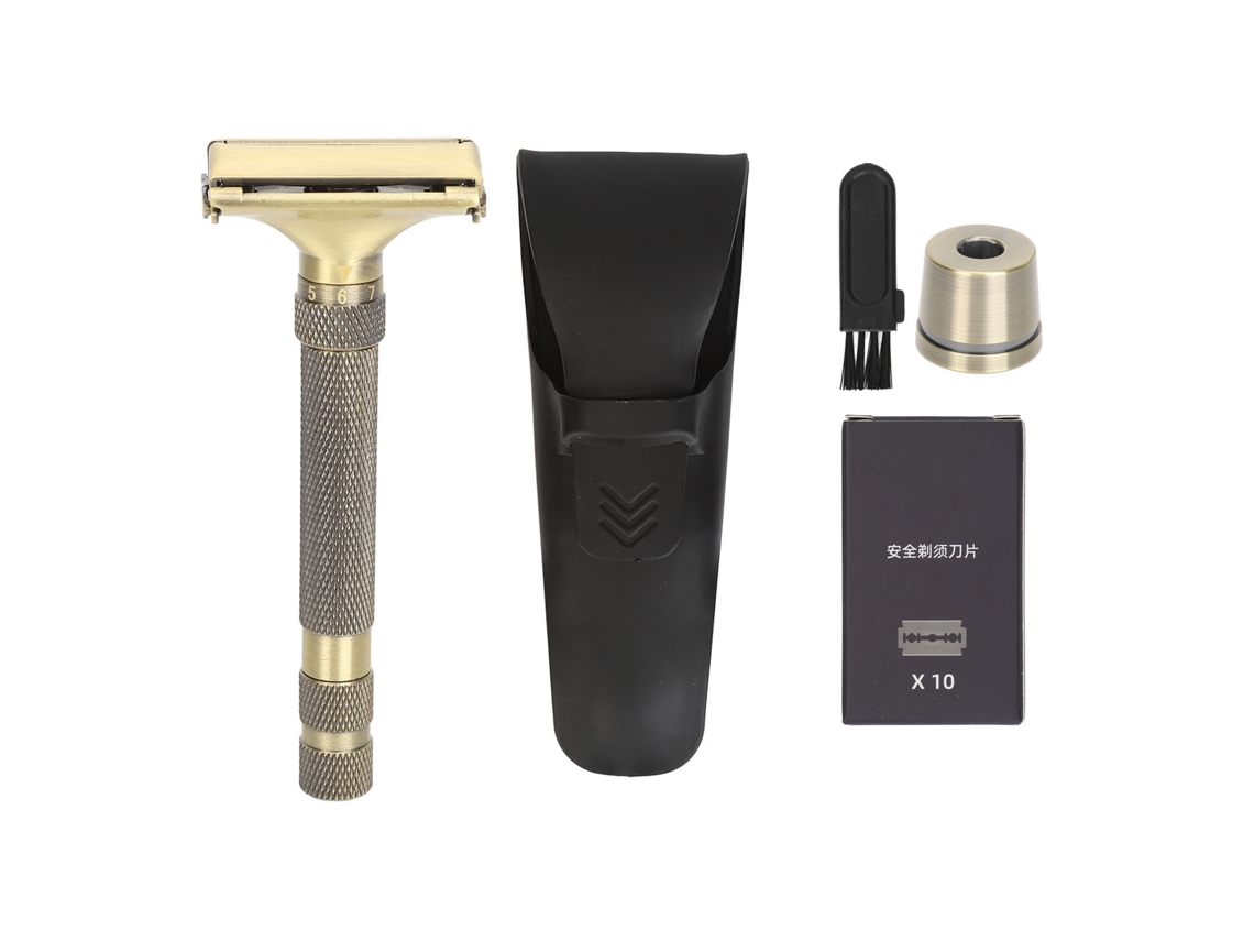 Kit De Afeitado Manual Con Base Y Bolsa De Almacenamiento, Cuchilla De Aleación De Metal Para Vello Facial Y Bigote.