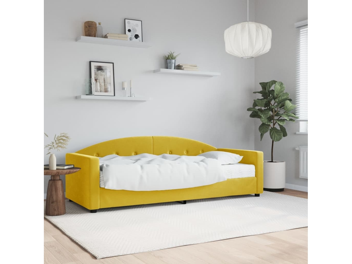 Sofá Cama Con Colchón Terciopelo Amarillo 80x200 Cm