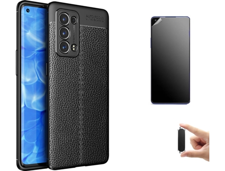 Carcasa + Protector + Soporte Oppo Reno6 Pro Plus Rugged Leather Negro BD-HF&LC