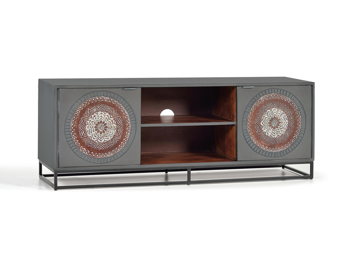 Mueble TV madera de mango y patas de metal gris y marron Multicolor.GINER Y COLOMER 56x40x150
